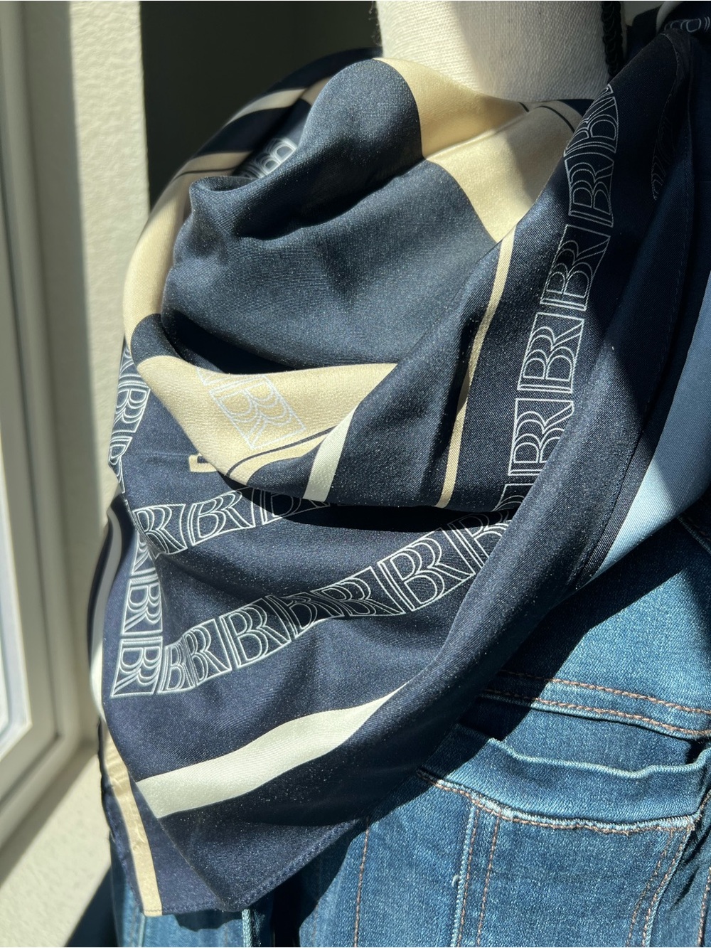 Banana Republic- Navy & Beige Logo Silk Scarf